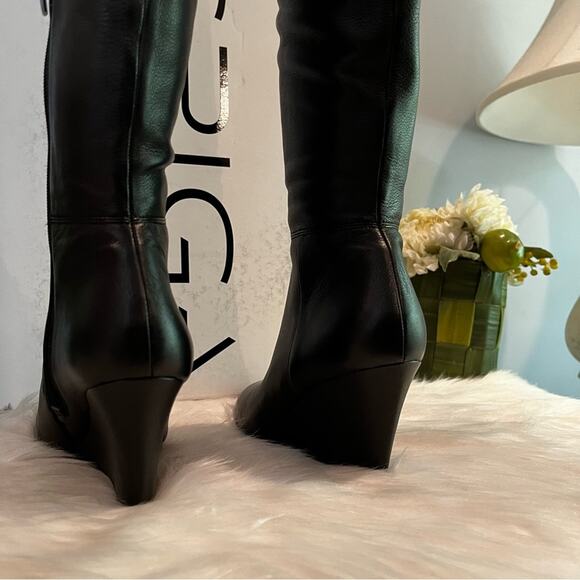 NEW Via Spiga Leather Wedge Over the Knee Kennedy OTK Wedge Heel Boots Black S… - Picture 4 of 16
